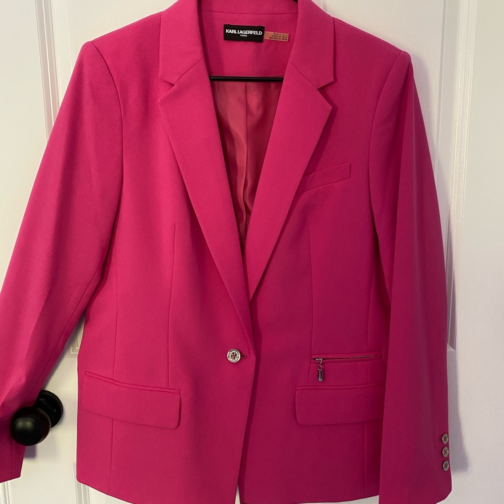Karl Lagerfeld Paris Button Zipper Accents Blazer